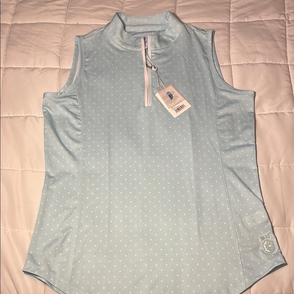 Sport Haley Sleeveless Polo with 1/4 Zip Mock Collar Light Blue Top - Picture 1 of 8